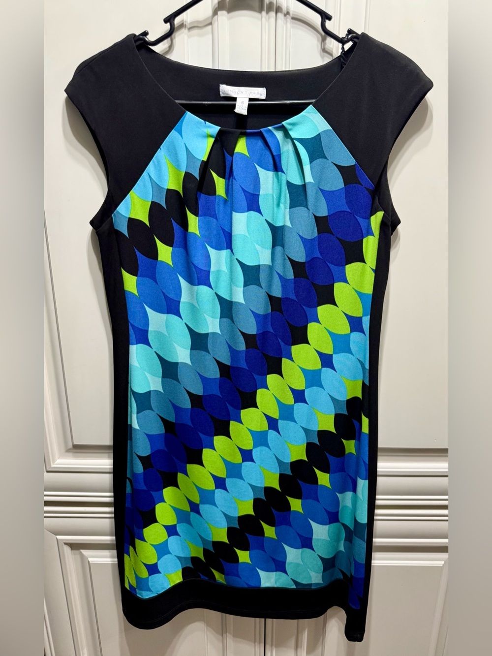 London Times Blue, Teal & Lime Patterned Cap-Sleeve Dress
